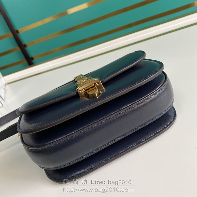 Gucci古馳包包 G家新款女包 款號:615965 Sylvie 1969系列迷你肩背包 古奇寶藍色織紋皮小斜挎包  gdj1356